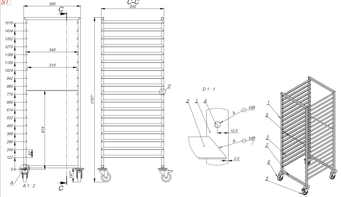 SHELF TROLLEY 2/1GN 18X