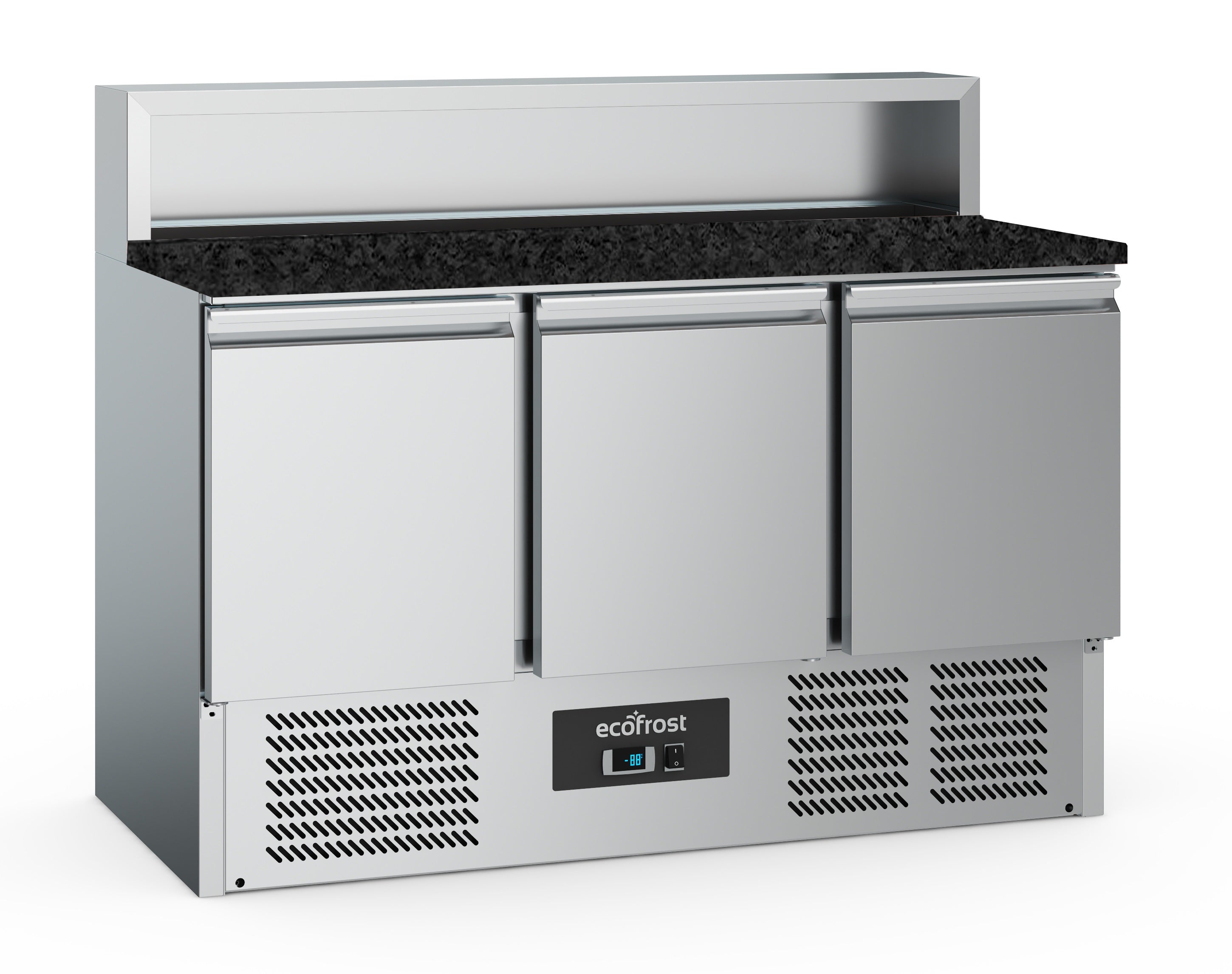 Pizzawerkbank 3 deuren 8x1/6GN pan zwart graniet werkblad