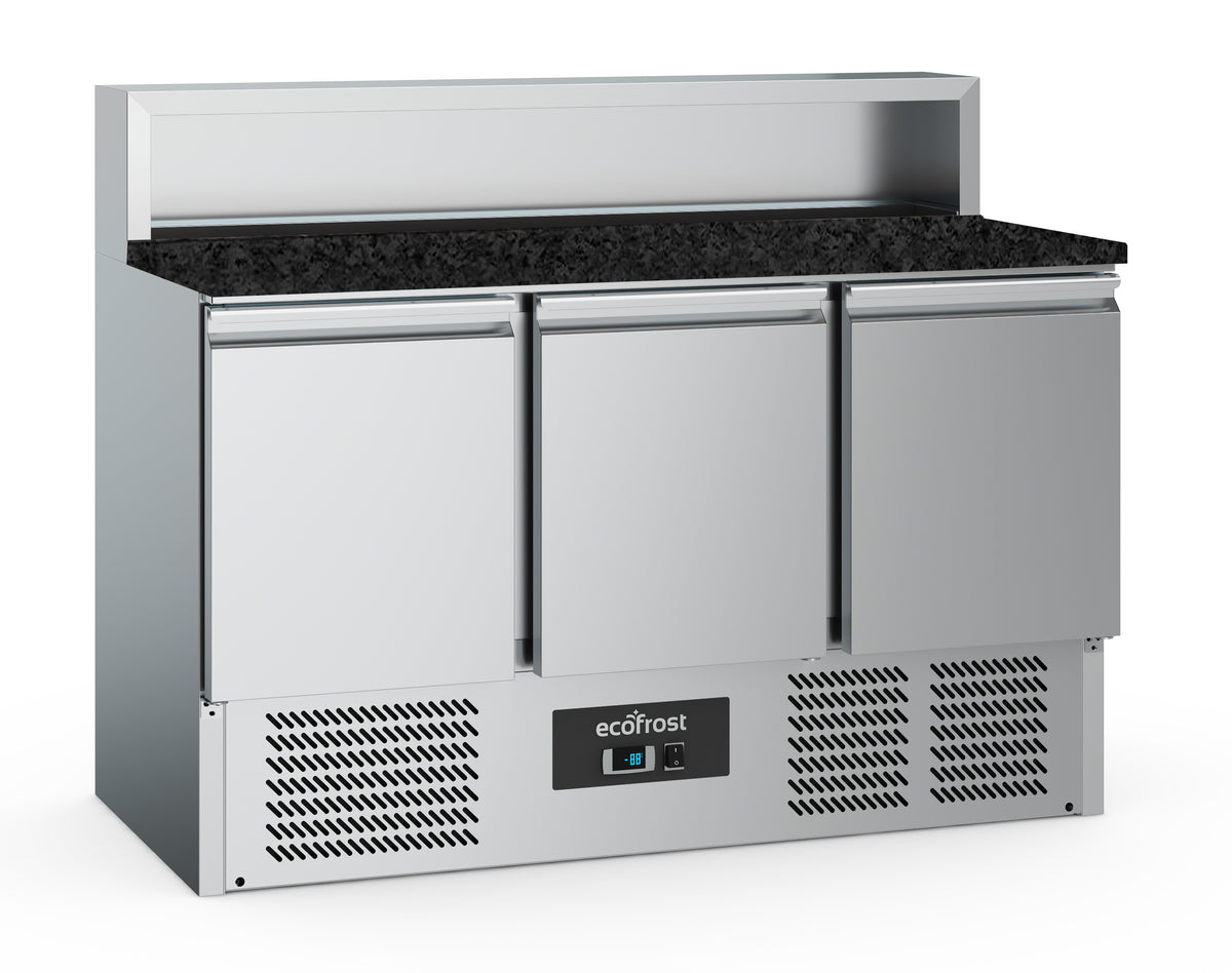 Pizzawerkbank 3 deuren 8x1/6GN pan zwart graniet werkblad