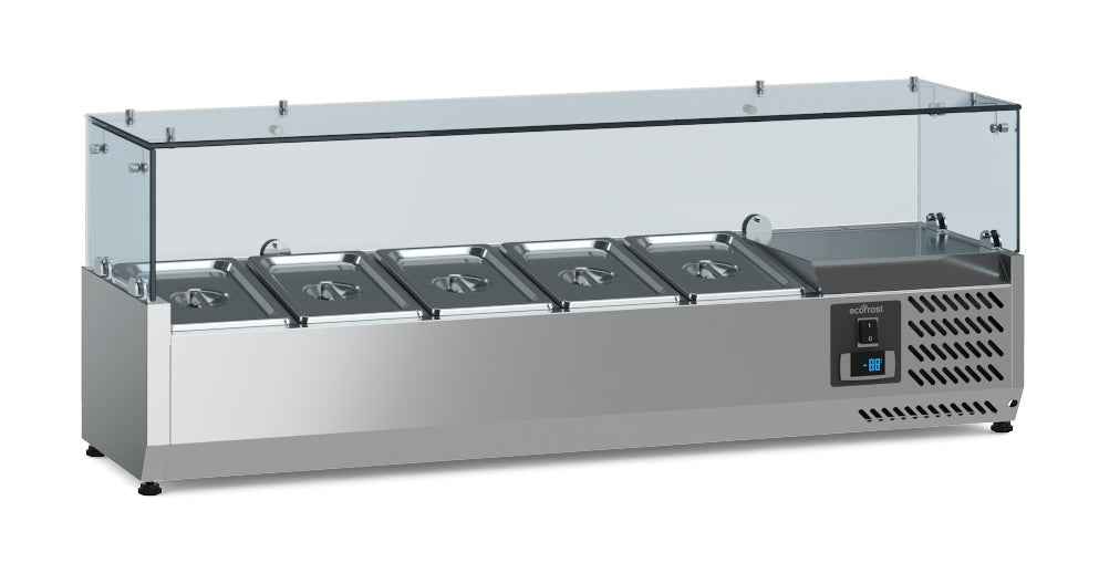 Gekoelde opzetvitrine 1/4 GN x 5 - 120 cm