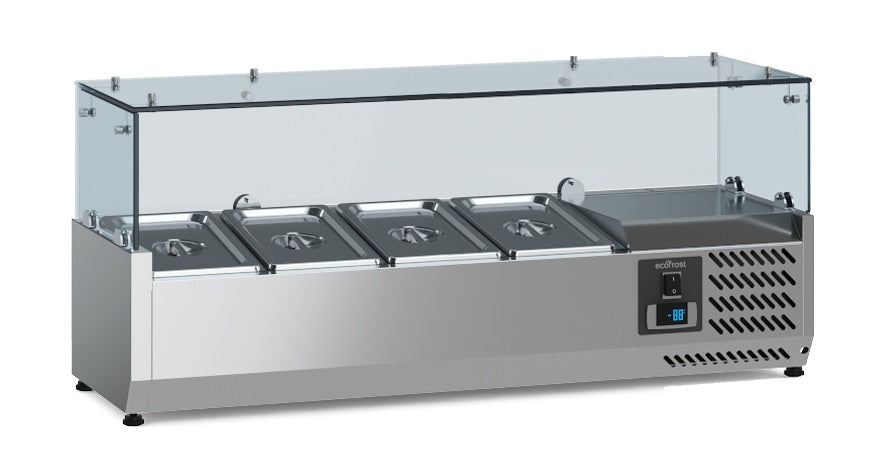 Gekoelde opzetvitrine 1/3 GN x 4 - 120 cm