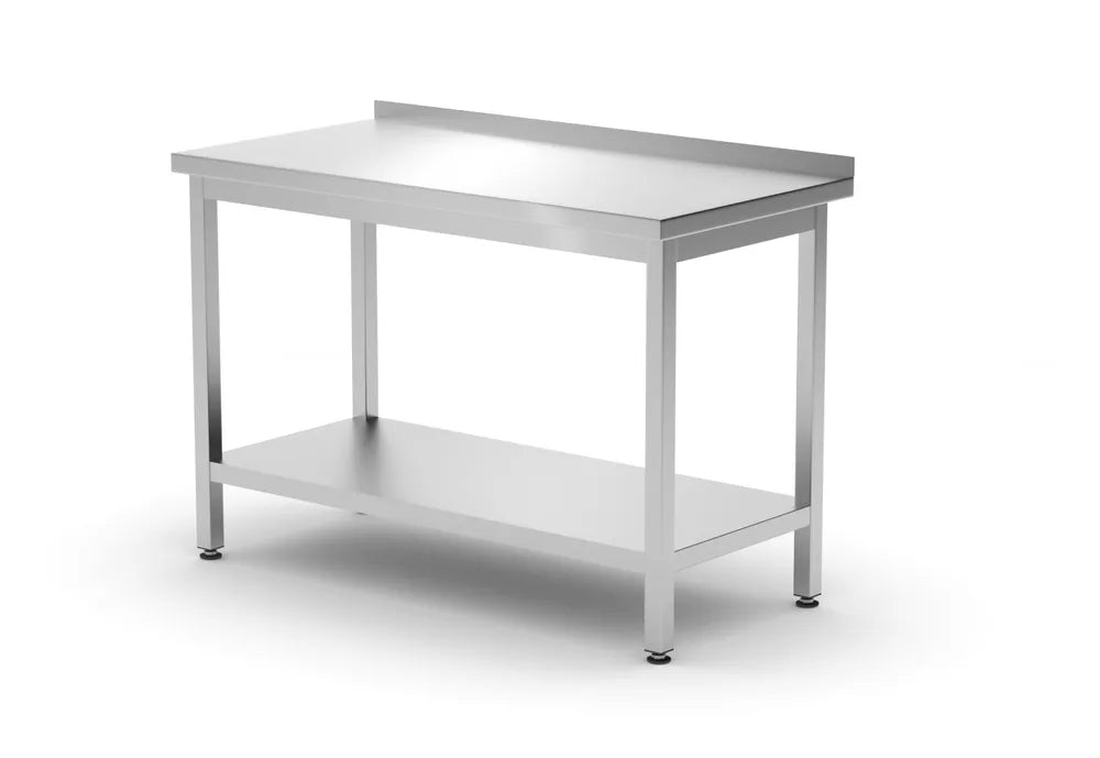 Muurwerktafel met opstaande rand en schap - 600 mm diep