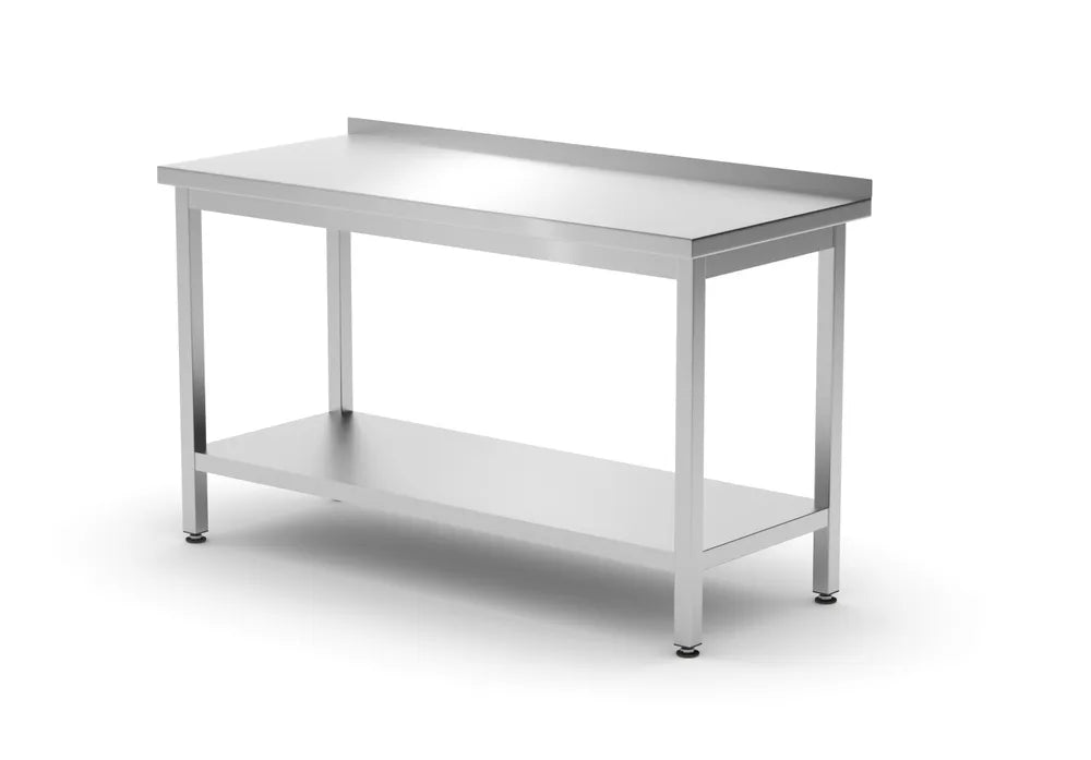 Muurwerktafel met opstaande rand en schap - 600 mm diep