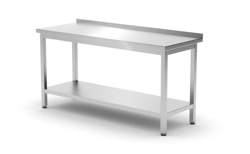 Muurwerktafel met opstaande rand en schap - 600 mm diep
