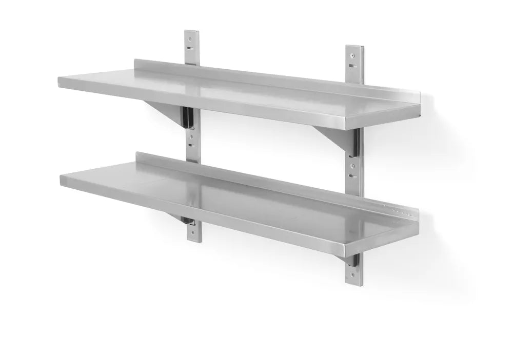Dubbel verstelbare wandplank, met twee stalen beugels