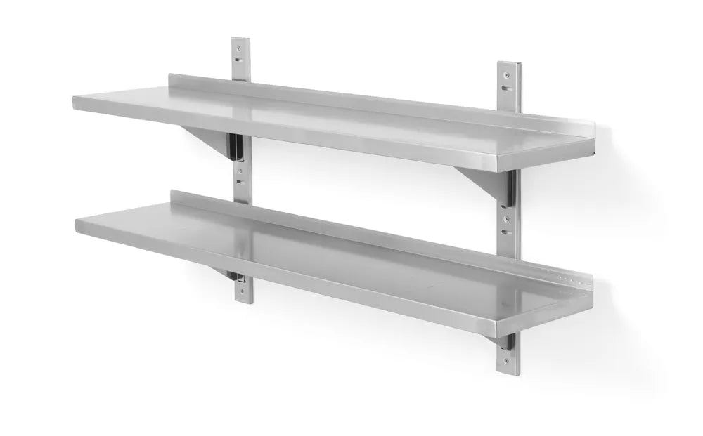 Dubbel verstelbare wandplank, met twee stalen beugels