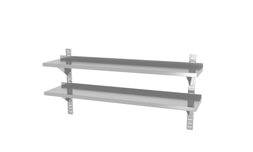 Double adjustable wall shelf, with two steel brackets