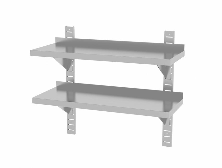 Double adjustable wall shelf, with two steel brackets