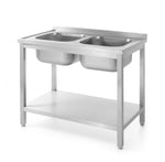 Dubbele gootsteen met schap - 700mm