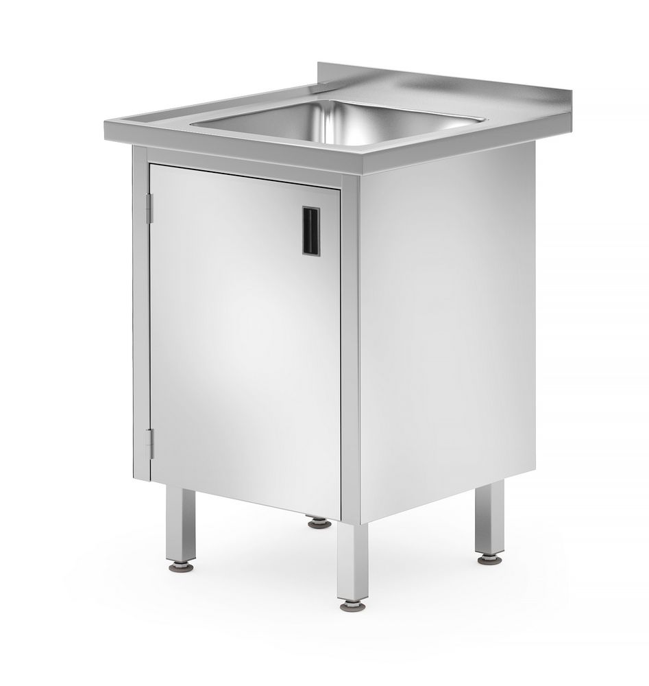 Enkele spoeltafel met kast - gelast, diepte: 600 mm.