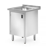 Enkele spoeltafel met kast - gelast, diepte: 600 mm.