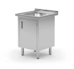 Enkele spoeltafel met kast - gelast, diepte: 600 mm.