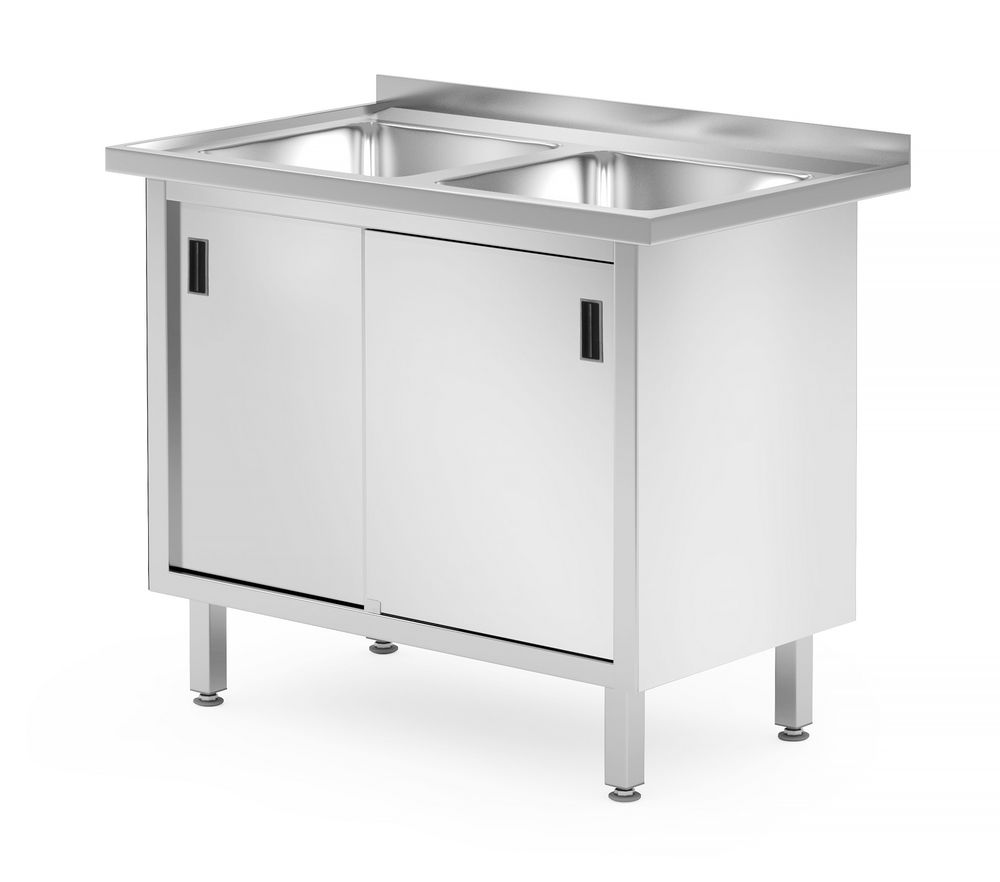 Dubbele spoeltafel met kast – gelast.