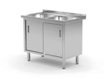 Dubbele spoeltafel met kast – gelast.