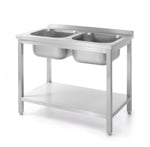 Dubbele spoeltafel met schap Budget Line – geschroefd