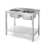 Dubbele spoeltafel met schap Budget Line – geschroefd
