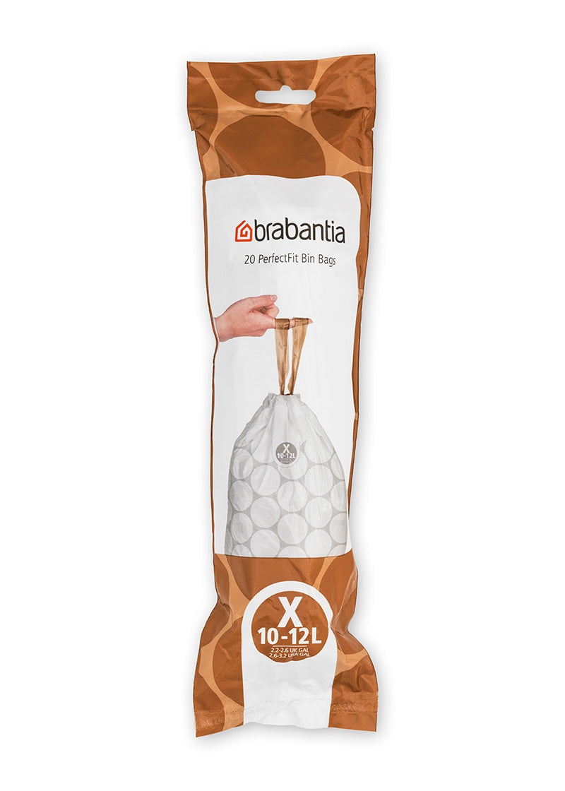 Brabantia PerfectFit afvalzak met trekbandsluiting 10-12 liter code X, 20 stuks wit