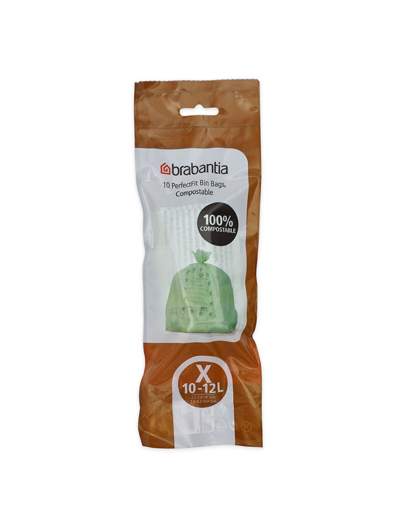 Brabantia PerfectFit afvalzak composteerbaar 10-12 liter code X, 12 x 10 stuks groen