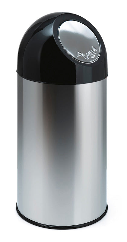 V-Part afvalbak met pushdeksel 40 liter RVS/zwart