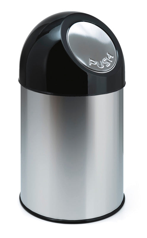 V-Part afvalbak met pushdeksel 30 liter RVS/zwart