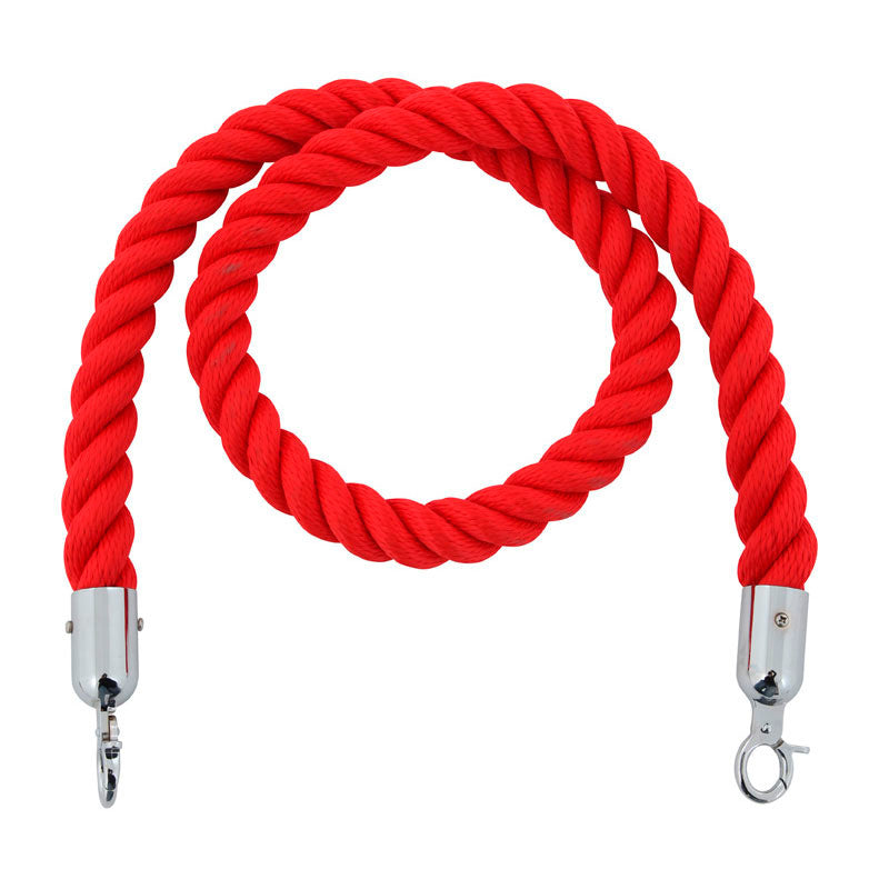 Koord van henneptouw rood met verchroomde sluithaken