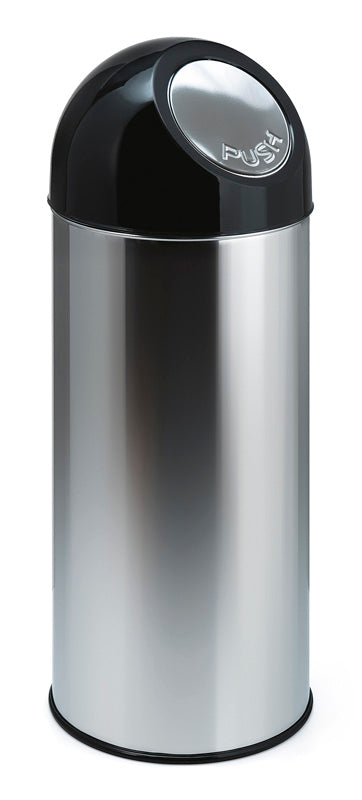 V-Part afvalbak met pushdeksel en binnenemmer 55 liter RVS/zwart