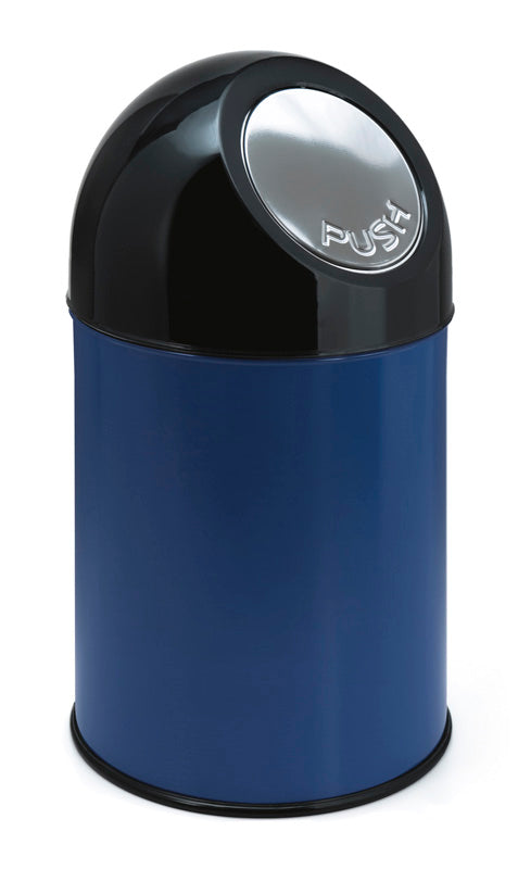 V-Part afvalbak met pushdeksel en binnenemmer 30 liter blauw/zwart