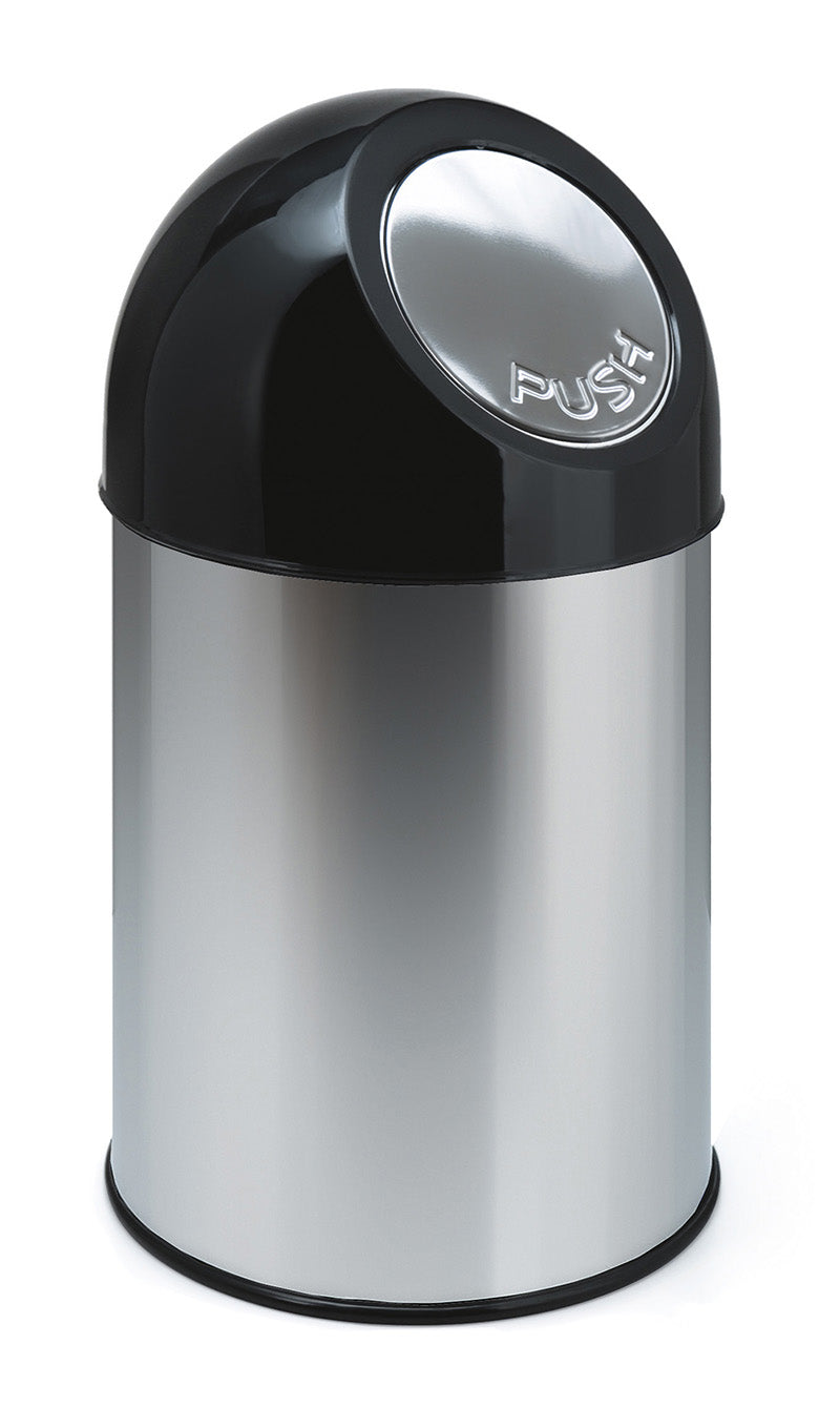 V-Part afvalbak met pushdeksel en binnenemmer 30 liter RVS/zwart
