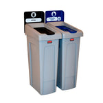Rubbermaid Slim Jim Recyclingstation 2-stroom NL gesloten/flessen 174 liter grijs/zwart/blauw