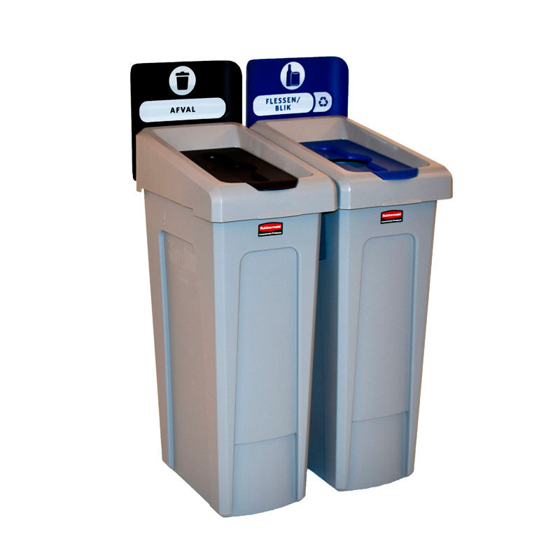 Rubbermaid Slim Jim Recyclingstation 2-stroom NL gesloten/flessen 174 liter grijs/zwart/blauw
