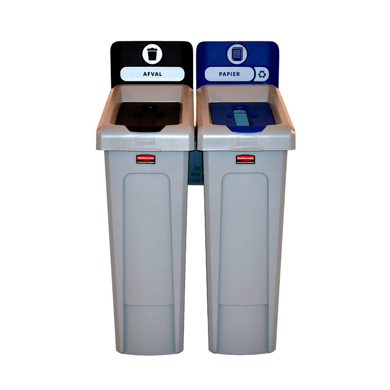 Rubbermaid Slim Jim Recyclingstation 2-stroom NL gesloten/papier 174 liter grijs/zwart/blauw