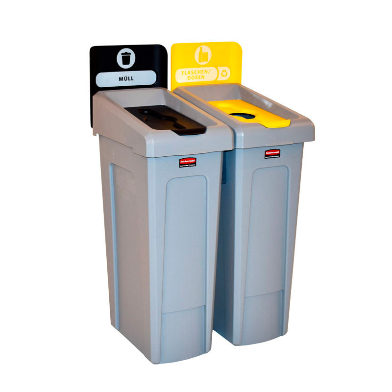 Rubbermaid Slim Jim Recyclingstation 2-stroom DU gesloten/flessen 174 liter grijs/zwart/geel