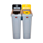 Rubbermaid Slim Jim Recyclingstation 2-stroom DU gesloten/flessen 174 liter grijs/zwart/geel