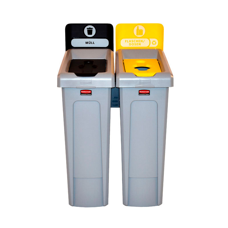 Rubbermaid Slim Jim Recyclingstation 2-stroom DU gesloten/flessen 174 liter grijs/zwart/geel