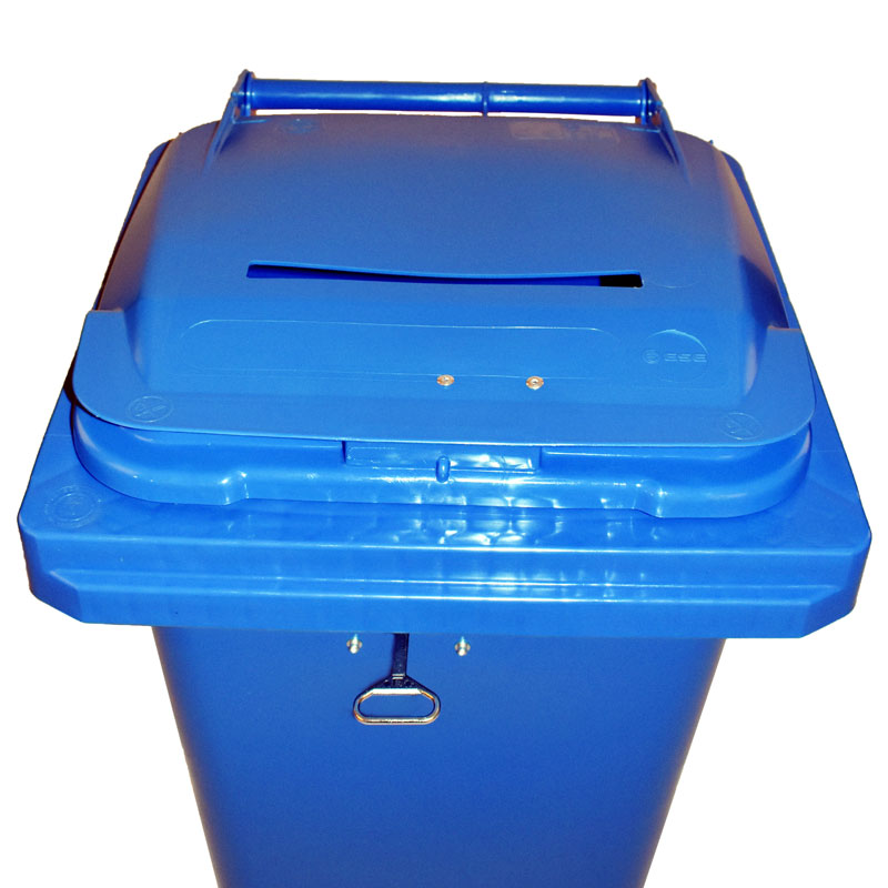 Rolcontainer met papiergleuf en slot 120 liter blauw