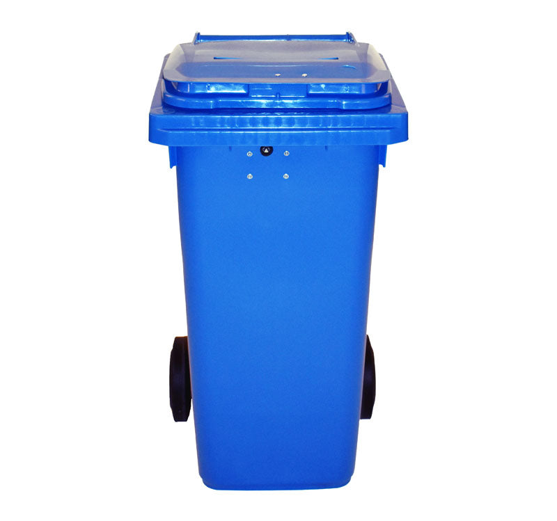 Rolcontainer met papiergleuf en slot 120 liter blauw