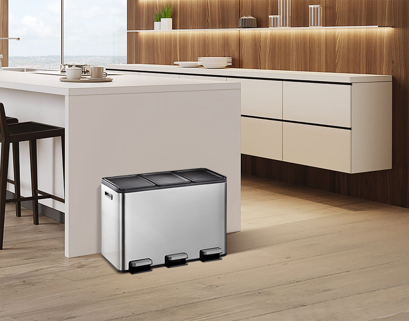 EKO Essential splitted Recycler pedaalemmer 10+10+10 liter mat RVS