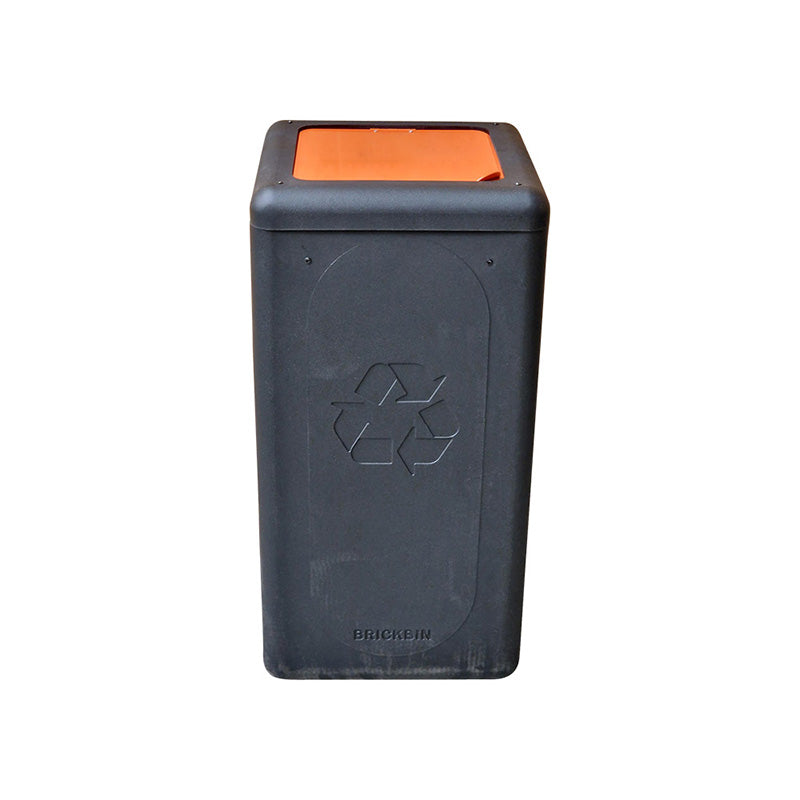 BrickBin circulaire afvalbak met klepdeksel 65 liter zwart met oranje plaat