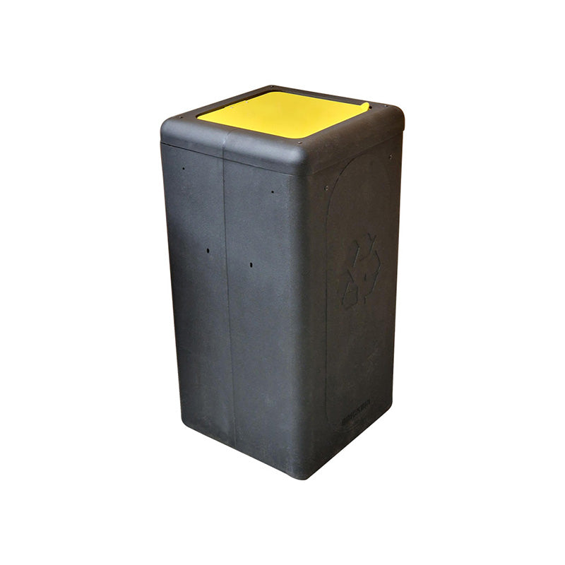 BrickBin circulaire afvalbak met klepdeksel 65 liter zwart met gele plaat