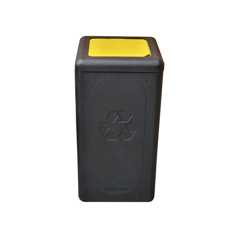 BrickBin circulaire afvalbak met klepdeksel 65 liter zwart met gele plaat