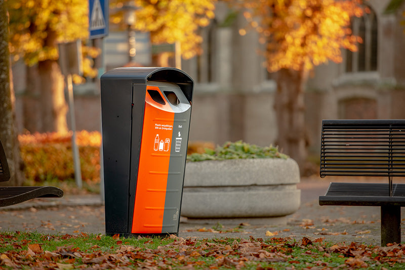 BINsolumn buitenafvalbak 2x50 liter zwart/grijs/oranje