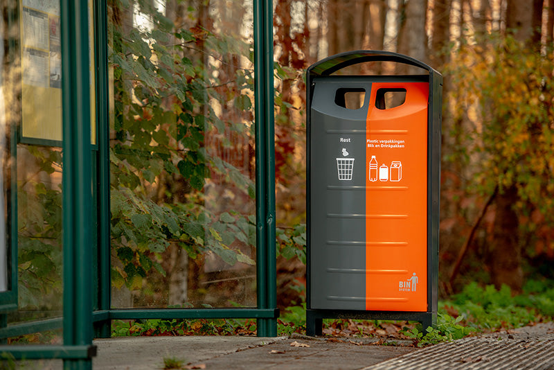 BINsolumn buitenafvalbak 2x50 liter zwart/grijs/oranje