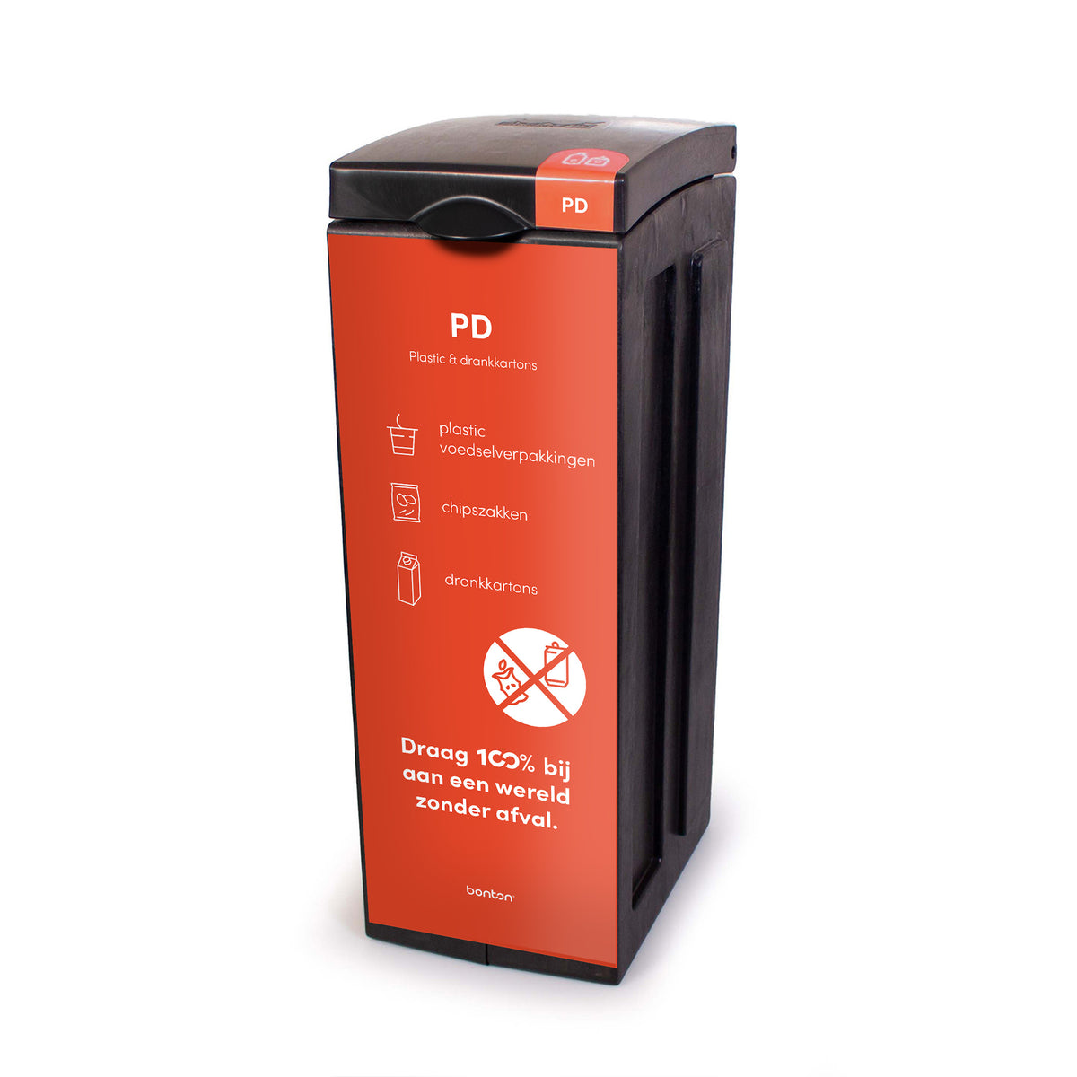 Bonton Original PD inzamelmodule met dicht deksel 70 liter zwart/rood