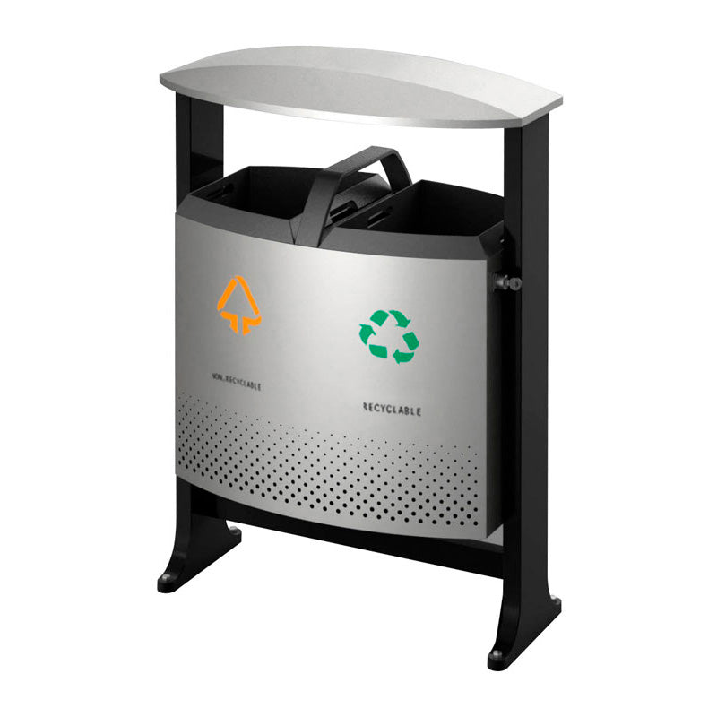 V-Part buitenafvalbak afvalscheiding 2x39 liter aluminiumgrijs/zwart