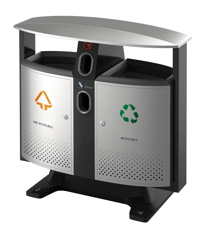 V-Part buitenafvalbak afvalscheiding-batterijen 78 liter aluminiumgrijs/zwart