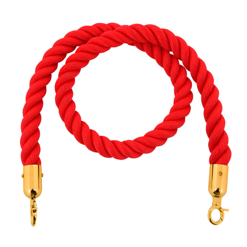 Koord van henneptouw rood met messing sluithaken