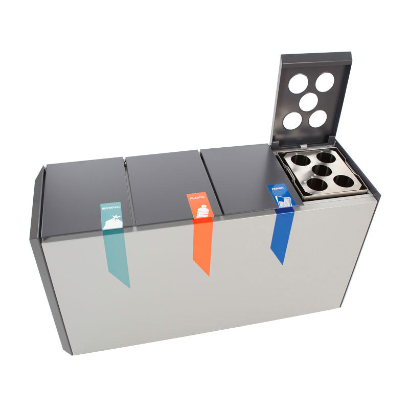 DutchDesign RecycloStar 4 met bekerinzet 220 liter grafietgrijs/lichtgrijs