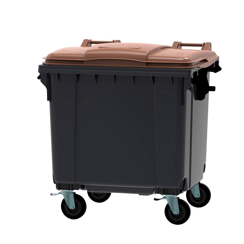 Container 1100 liter vlak deksel grijs/bruin