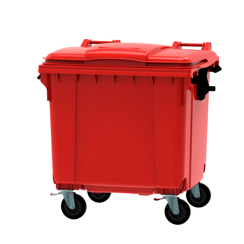 Container 1100 liter vlak deksel rood