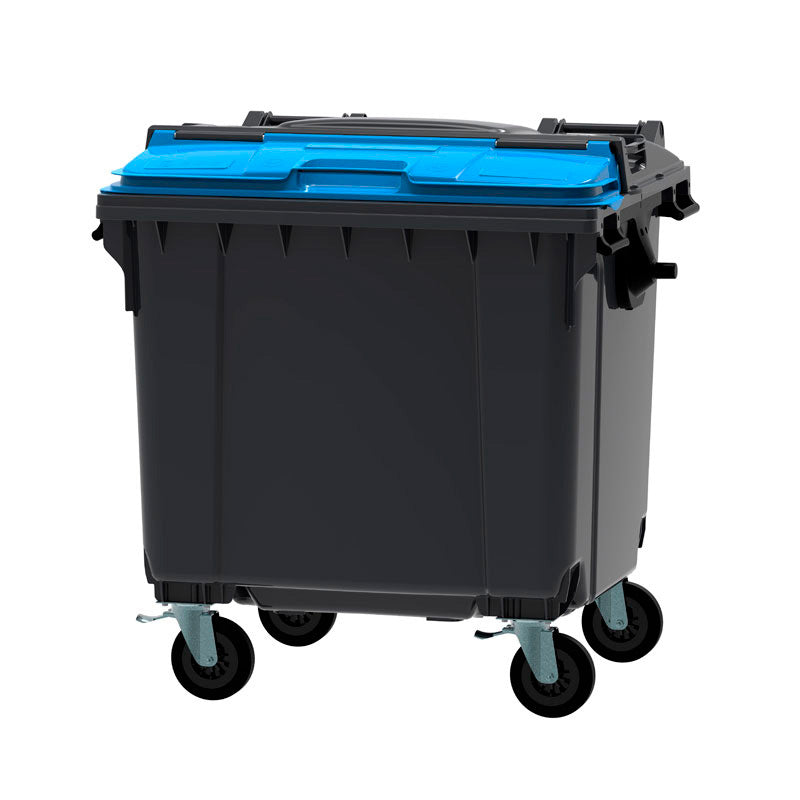 Container 1100 liter split deksel grijs/blauw